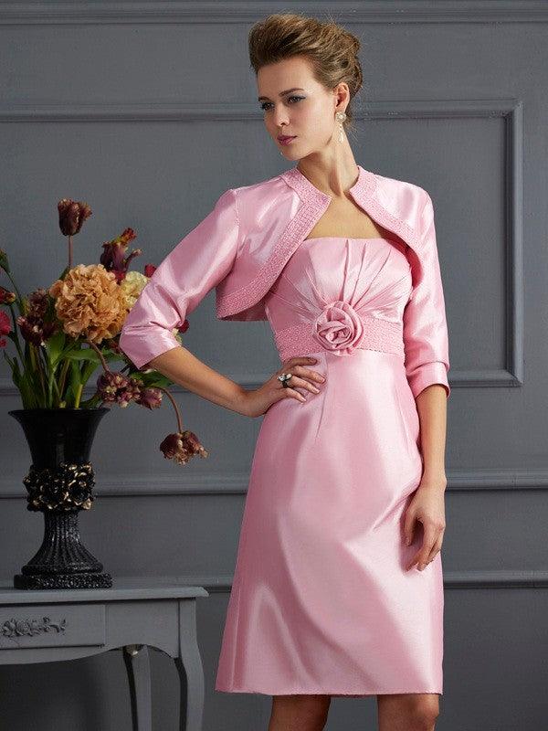 Vestidos curtos de mãe da noiva, sem alças, sem mangas, com missangas, em tafetá