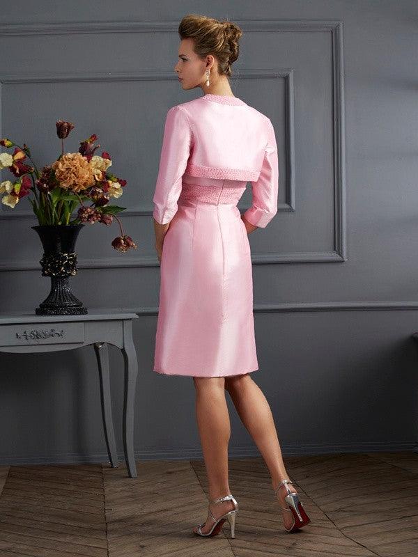 Etui-Linie/Säule Trägerlos Ärmellos Perlen verziert Kurz Taft Brautmutterkleider