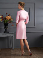 Etui-Linie/Säule Trägerlos Ärmellos Perlen verziert Kurz Taft Brautmutterkleider