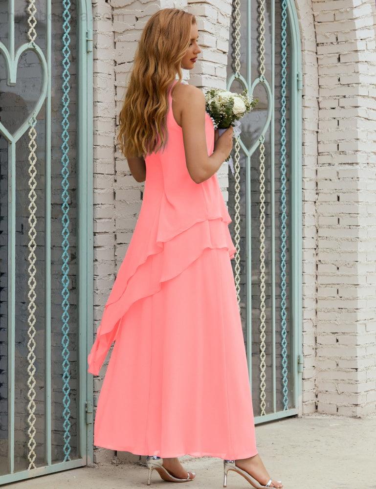 Vestidos longos de chiffon plus size para mãe da noiva, vestido formal de madrinha de casamento, 28019 