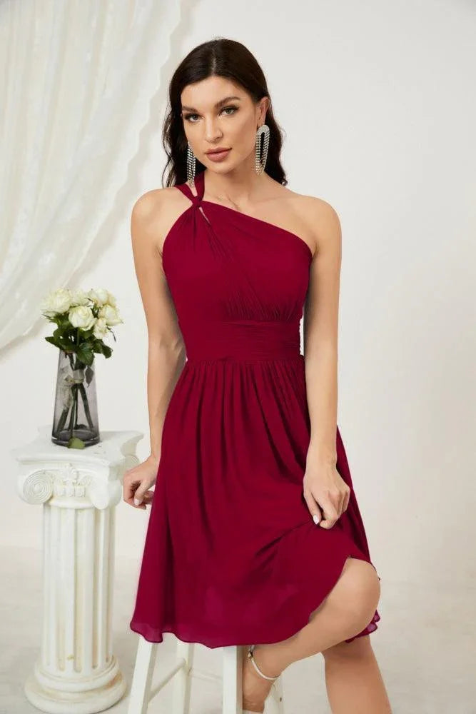 Vestido de dama de honor corto de chiffon de un hombro Numbersea para mujer Vestidos formales para fiesta y regreso a casa 2804