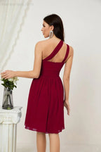 Vestido de dama de honor corto de chiffon de un hombro Numbersea para mujer Vestidos formales para fiesta y regreso a casa 2804