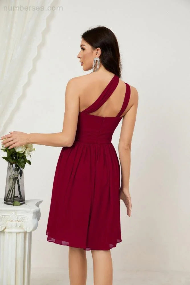 Vestido de dama de honor corto de chiffon de un hombro Numbersea para mujer Vestidos formales para fiesta y regreso a casa 2804