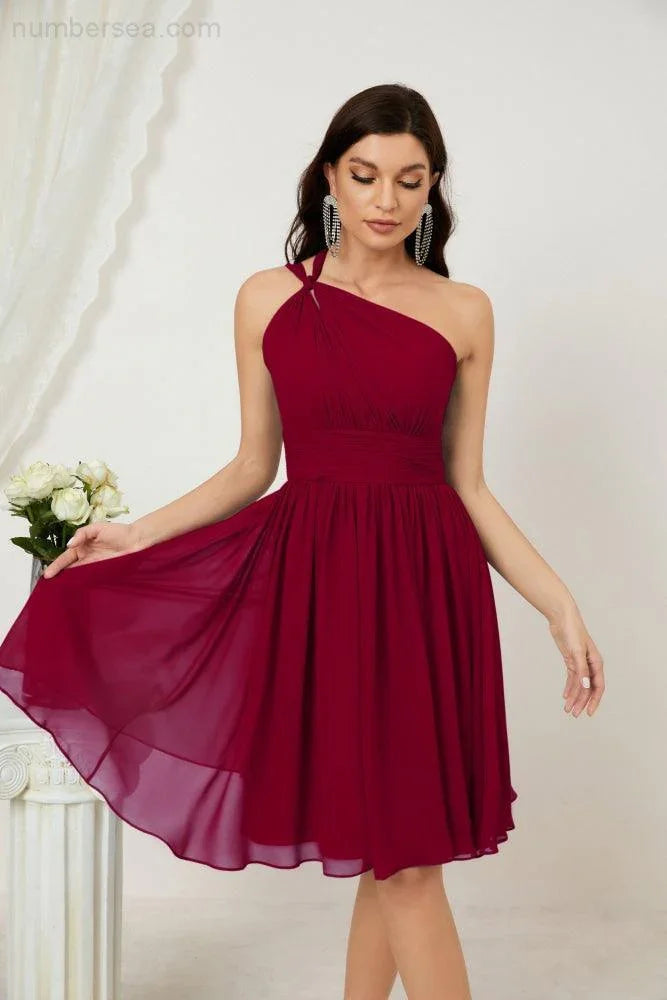 Vestido de dama de honor corto de chiffon de un hombro Numbersea para mujer Vestidos formales para fiesta y regreso a casa 2804