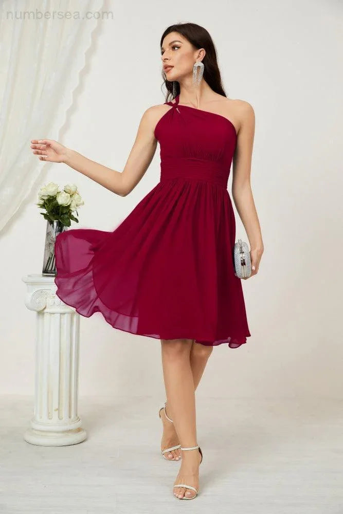 Vestido de dama de honor corto de chiffon de un hombro Numbersea para mujer Vestidos formales para fiesta y regreso a casa 2804