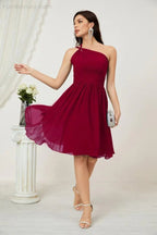 Vestido de dama de honor corto de chiffon de un hombro Numbersea para mujer Vestidos formales para fiesta y regreso a casa 2804
