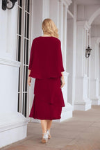 Vestido de festa formal para mãe da noiva, corte A, duas peças, Numbersea 28072 