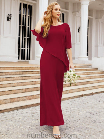 Numbersea Formal Party Gown Dress Long Mother of The Bride Dresses with Ruffle Cape 28026