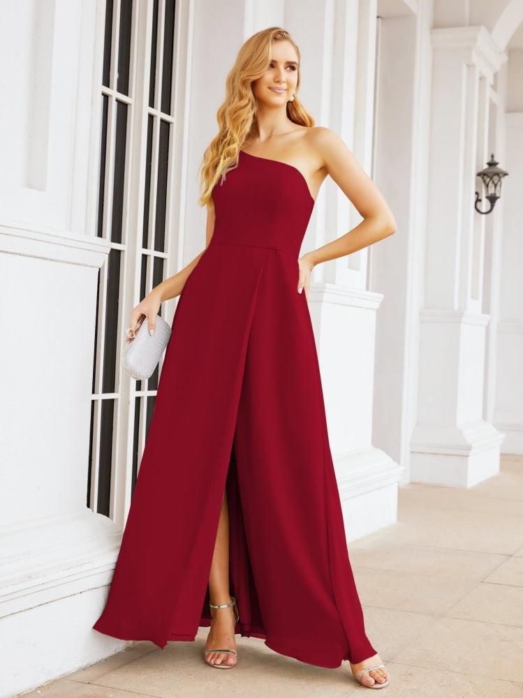 Vestidos de baile de cerimónia Numbersea para mulher com um ombro só e fenda lateral para madrinhas e madrinhas 28052 