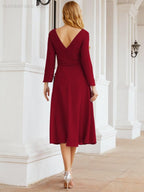 Vestido de madrinha com decote em V e cinto para mãe da noiva e convidada de casamento 28031 