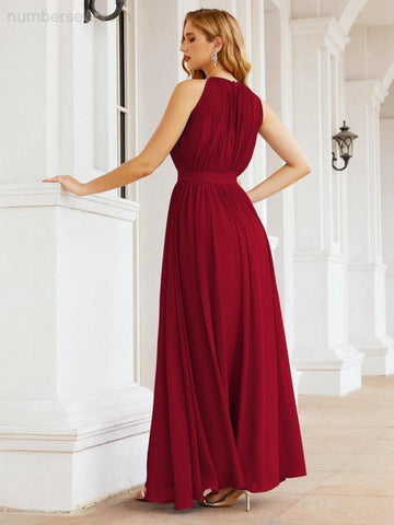 Numbersea Halter Bridesmaid Dress Empire Waist Formal Evening Prom Gown for Mother of The Bride 28030