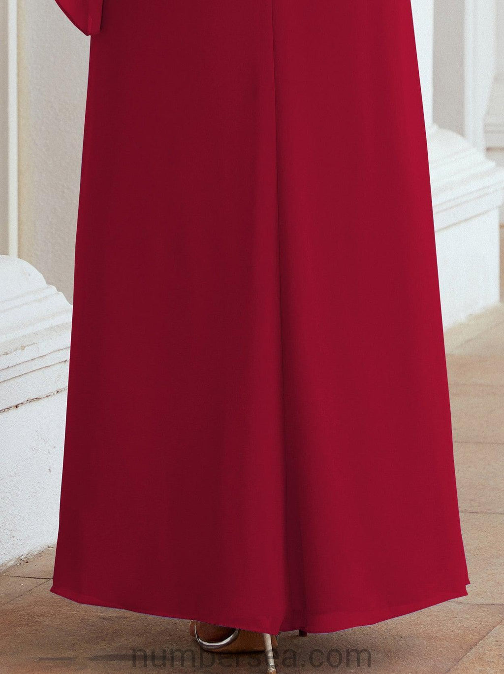 Vestido de festa formal comprido Numbersea com capa e folhos 28026 