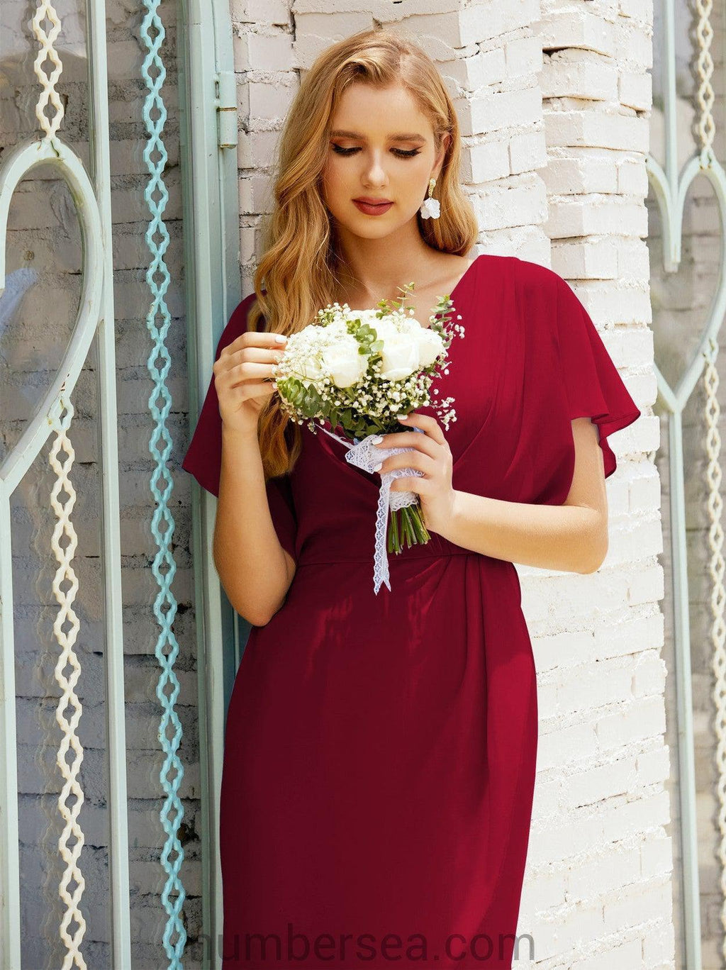 Vestidos de Baile de Regreso a Casa Sin Mangas Largo a la Rodilla Modelo 28021