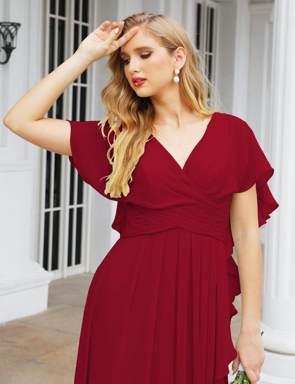 Numbersea Chiffon Bridesmaid Dresses Long Formal Evening Prom Mother of The Bride Dress with Flutter Sleeve     SEA28040