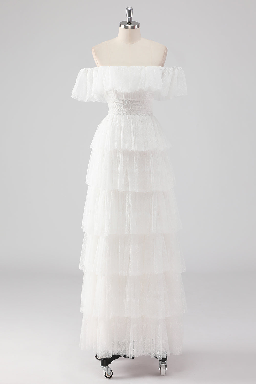 Schwarzes, langes Abendkleid in A-Linie mit quadratischem Ausschnitt und Rüschen