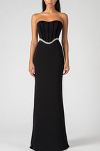 Schwarzes trägerloses Korsett-Etuikleid mit Pailletten