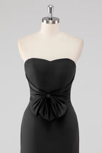 Vestido longo formal preto sereia sem alças com racha