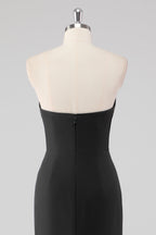 Vestido longo formal preto sereia sem alças com racha