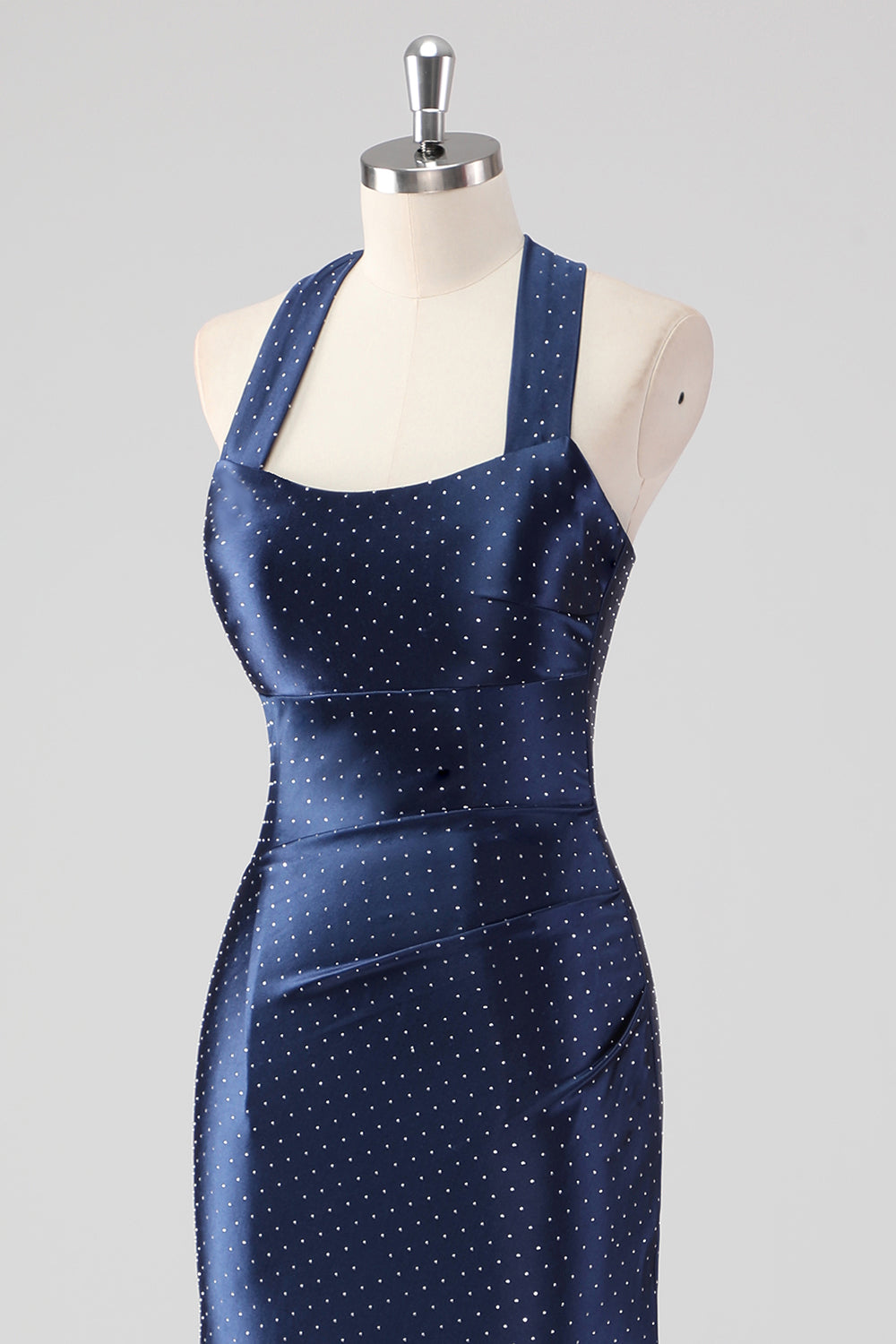 Marineblaues Meerjungfrau-Satin-Knöchellanges Abendkleid