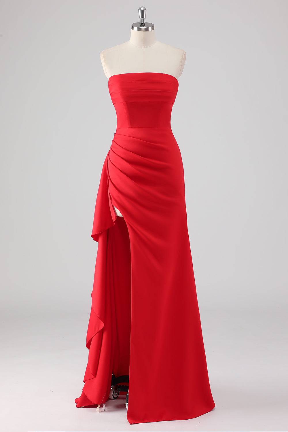 Vestido formal vermelho franzido com racha