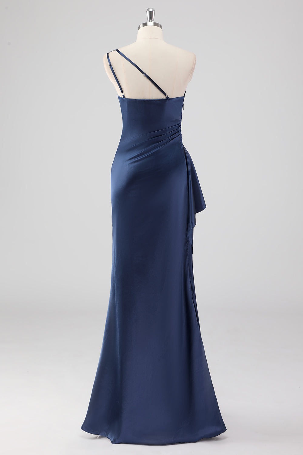 Elegantes, marineblaues One-Shoulder-Ballkleid aus Satin mit Schlitz