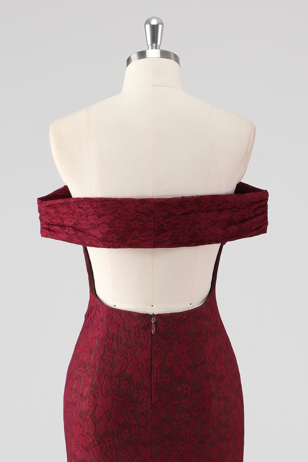 Burgunderrotes, schulterfreies Meerjungfrau-Spitzenkleid