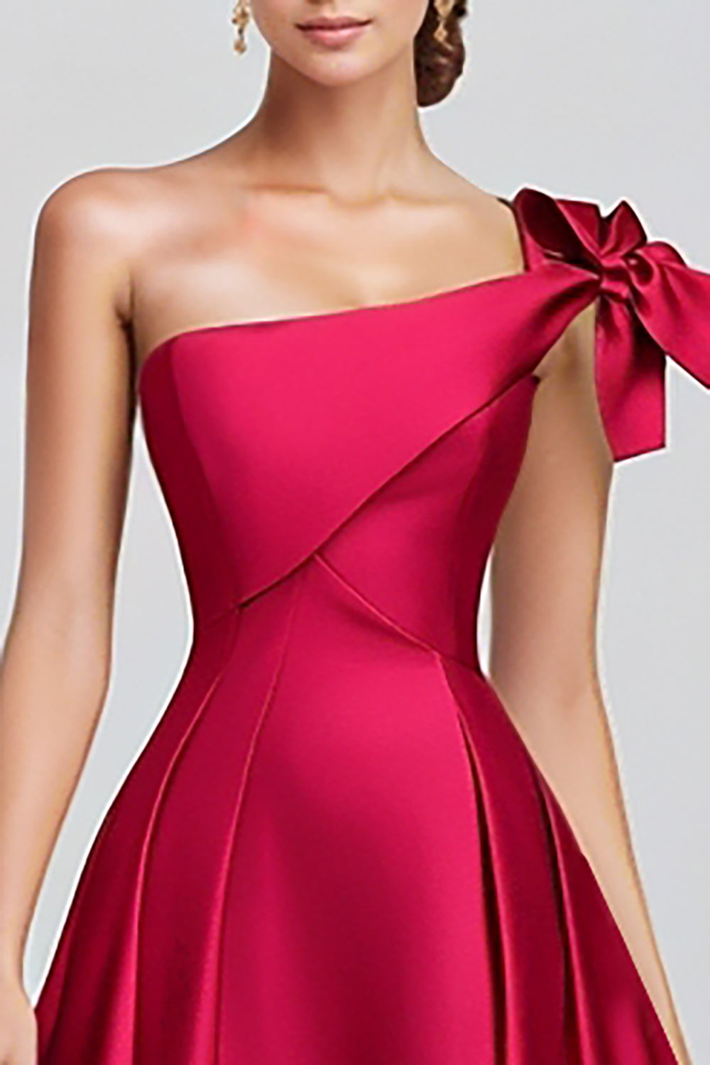 Fuchsia A-Linie One-Shoulder Schleife Satin Langes Abendkleid