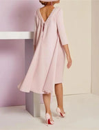 Zweiteiliges, elegantes Etuikleid für formelle Hochzeitsgäste, elegantes Kleid mit Rundhalsausschnitt, knielang, mit Pailletten, italienischem Satin, 3/4-Ärmel, mit Kristallen und Perlen besetzt, Kleid für die Brautmutter