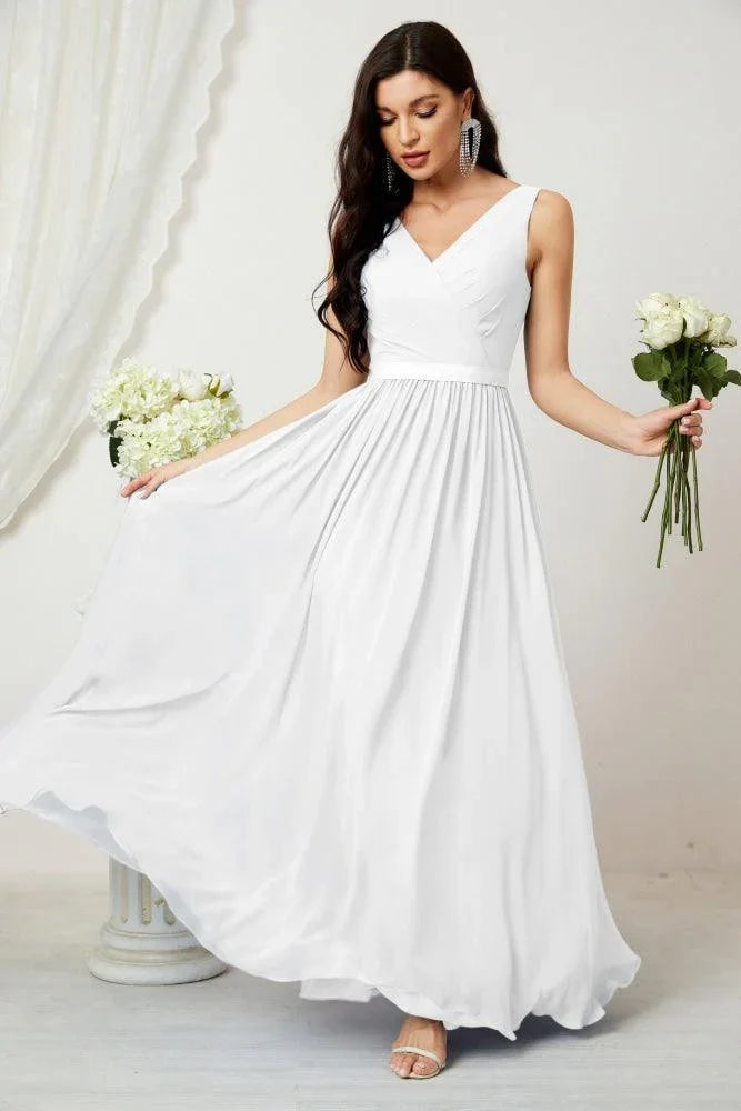 Vestido de dama de honor largo de gasa para mujer, línea A sin mangas, vestido formal de baile de graduación para fiesta nocturna, vestido de regreso a casa 2808