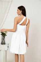 Vestido de dama de honor corto de chiffon de un hombro Numbersea para mujer Vestidos formales para fiesta y regreso a casa 2804