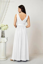 Abito da Sera Donna in Chiffon Lungo per Damigelle, Scollato, Senza Maniche, Linea A, per Feste Serali, Ballo di Fine Anno e Homecoming, Modello 2808
