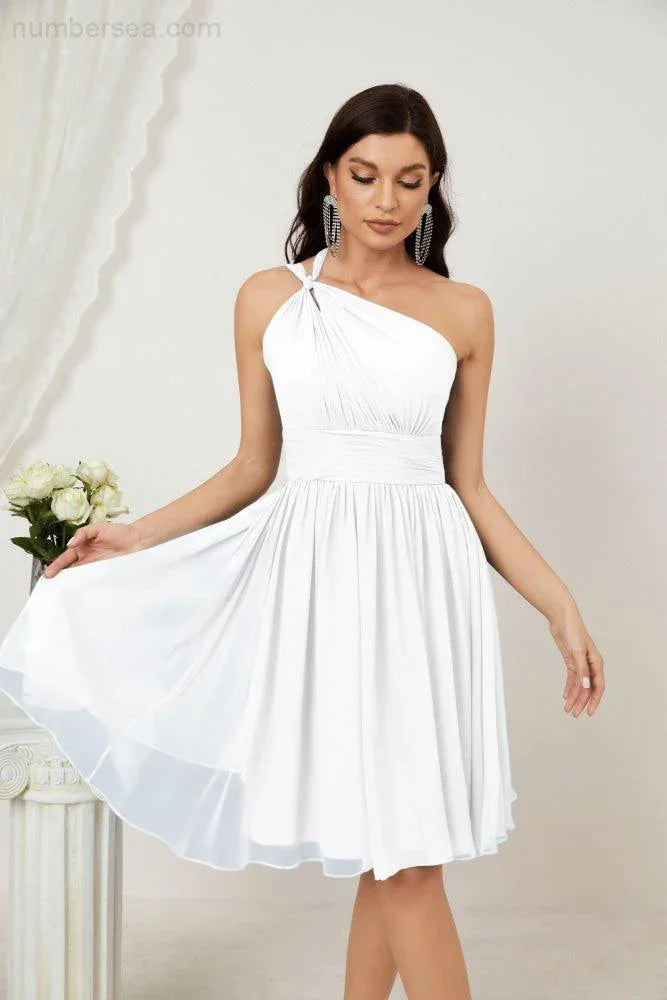 Vestido de dama de honor corto de chiffon de un hombro Numbersea para mujer Vestidos formales para fiesta y regreso a casa 2804