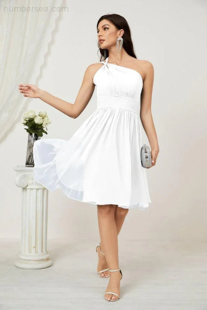 Vestido de dama de honor corto de chiffon de un hombro Numbersea para mujer Vestidos formales para fiesta y regreso a casa 2804