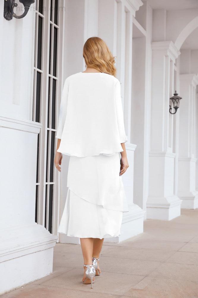 Vestido de festa formal para mãe da noiva, corte A, duas peças, Numbersea 28072 