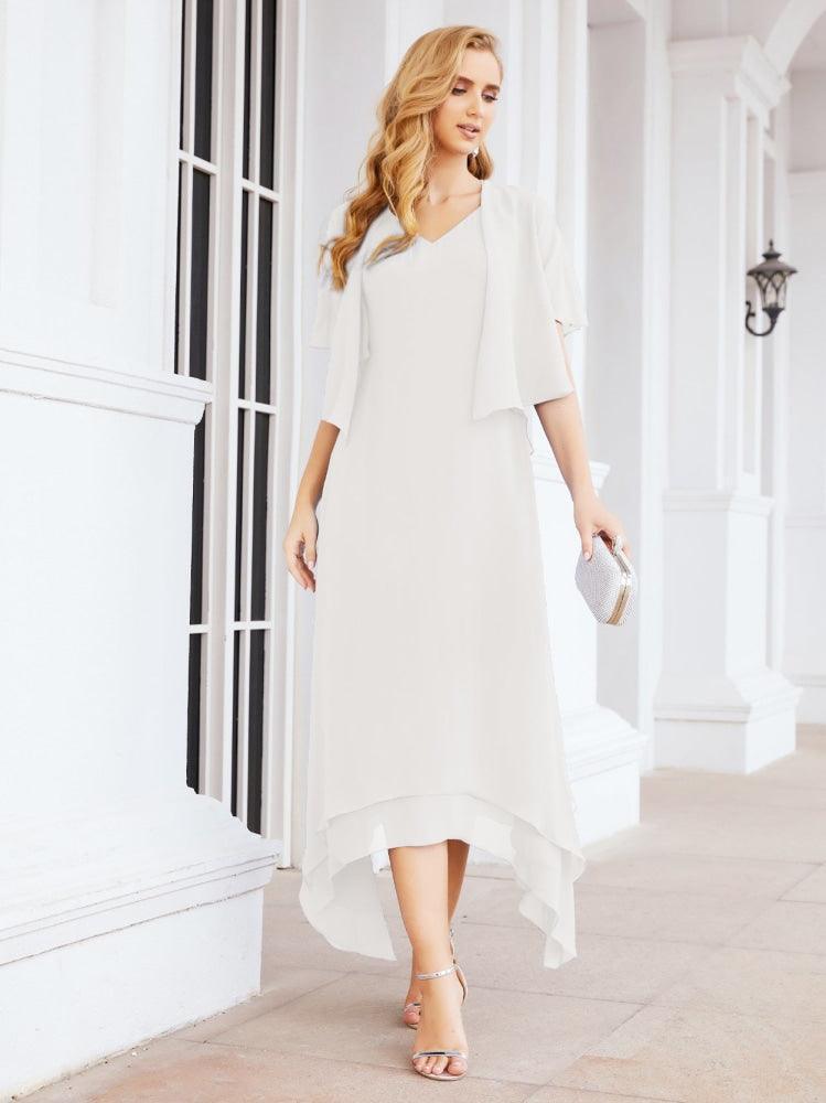 Vestido de festa formal para mãe da noiva, corte A, duas peças, Numbersea 28073 