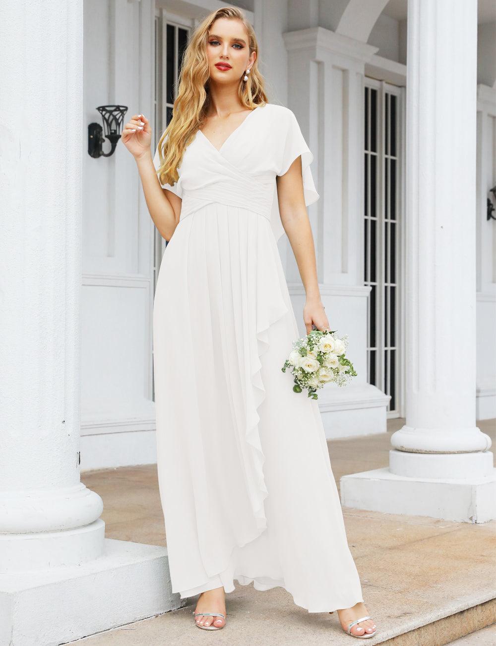 Numbersea Chiffon Bridesmaid Dresses Long Formal Evening Prom Mother of The Bride Dress with Flutter Sleeve     SEA28040