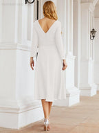 Vestido de madrinha com decote em V e cinto para mãe da noiva e convidada de casamento 28031 