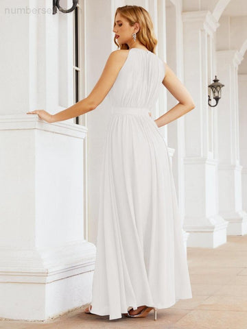 Numbersea Halter Bridesmaid Dress Empire Waist Formal Evening Prom Gown for Mother of The Bride 28030