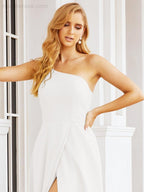 Vestidos de baile de cerimónia Numbersea para mulher com um ombro só e fenda lateral para madrinhas e madrinhas 28052 