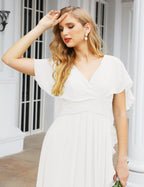 Numbersea Chiffon Bridesmaid Dresses Long Formal Evening Prom Mother of The Bride Dress with Flutter Sleeve     SEA28040