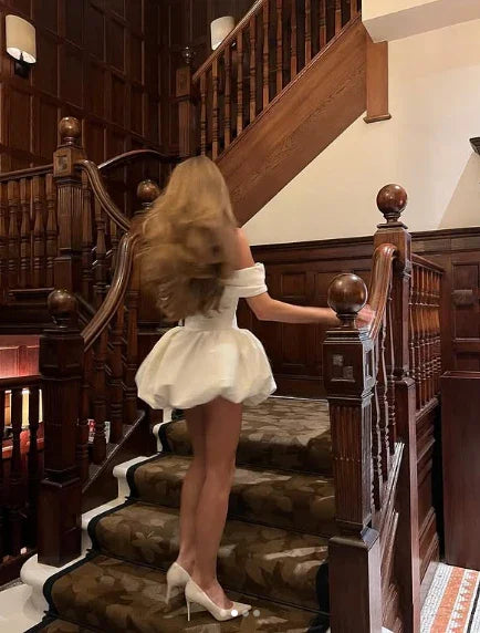 Robe de bal à bretelles tombantes en satin blanc, ligne A, mini pour le retour à la maison, modèle Y8420