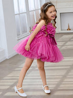 Enchanting Pink Princess Sleeveless Tulle Flower Girl Dress with Bow Accent (010224355)