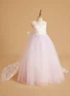 Dream Princess Sleeveless Detachable Train Flower Girl Dress