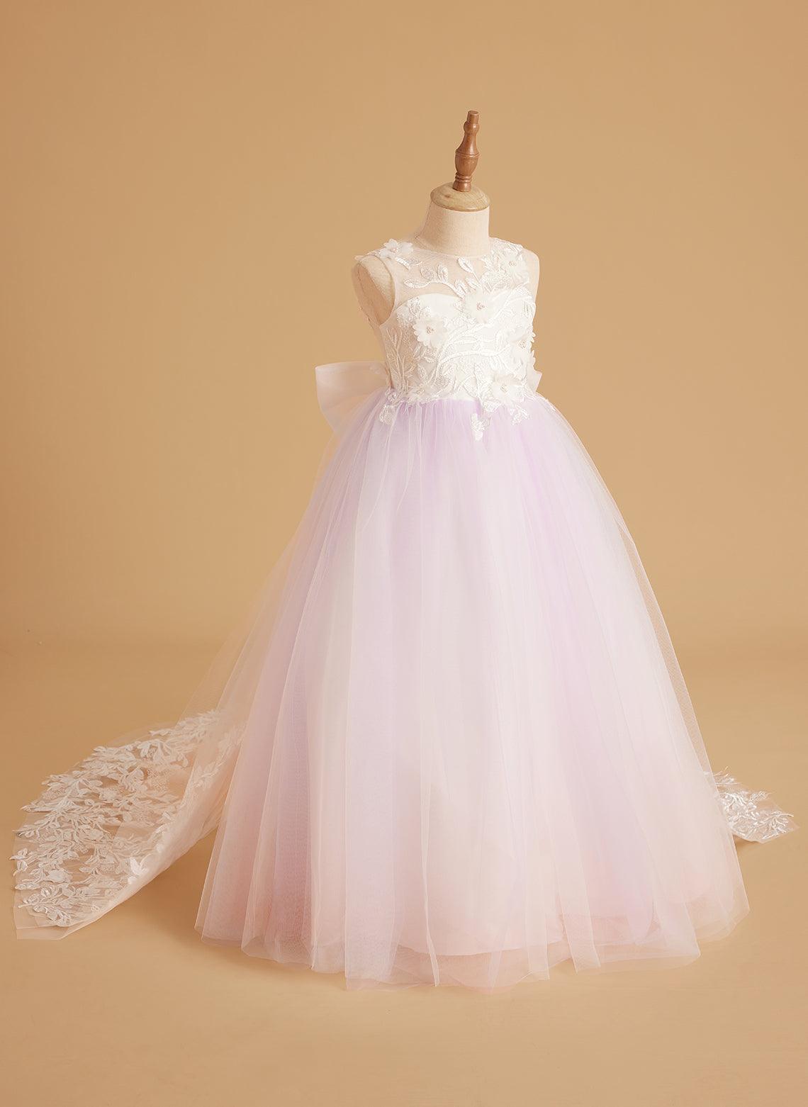 Dream Princess Sleeveless Detachable Train Flower Girl Dress