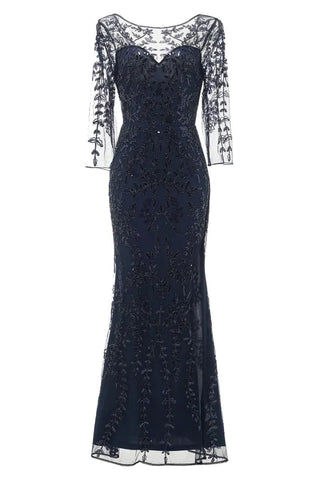 Kleid für die Brautmutter, langärmeliges Perlenkleid