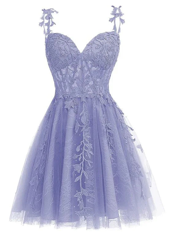 Spaghettiträger Süßherz-Ausschnitt Tüll Spitze Homecoming-Kleid für Teens Y2167