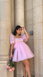 Vestido de Tul con Malla de Hada para Mujer, Vestido Mini Princesa con Mangas Abullonadas, Escote Cuadrado, Vestido para la Fiesta de Regreso a Casa Y2425