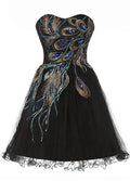 Vestido corto de cóctel negro de línea A con escote de corazón, satén de tul elegante con cuentas para fiesta de bienvenida Y8483