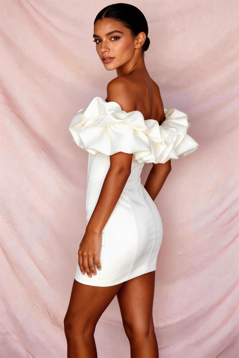 18th Birthday Outfit Black Girl Luxury Ivory Satin Ruffle Strapless Homecoming Dress Y652 by simplepromdress