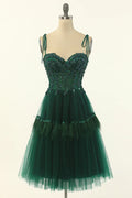 Grünes Tüll-A-Linien-Heimkehrballkleid mit knielangem Saum Partykleid Y1703